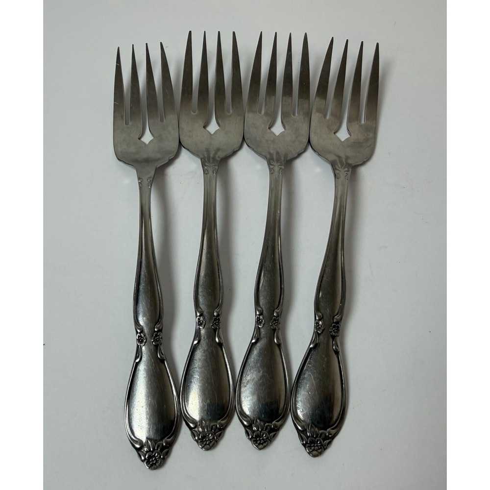 4 Oneida Community CHATELAINE Salad Fork Glossy Stainless Flatware 6 1/4"